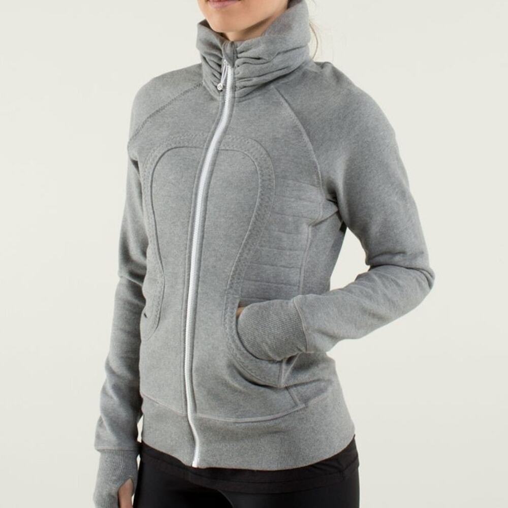 Lululemon (4) Calm & Cozy Jacket Heathered Medium Grey Full Zip Thumbholes